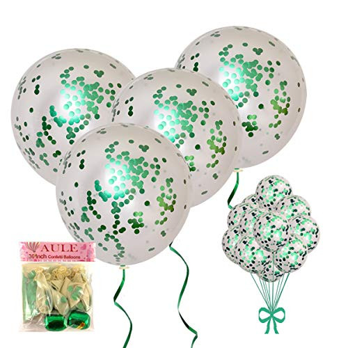 AULE Party Balloons Pack of 3036 Inch Giant Green Confetti Balloons  12 Inch Green Confetti Balloons and 64ft Ribbons  Large Confetti Latex Balloons Decorations Set