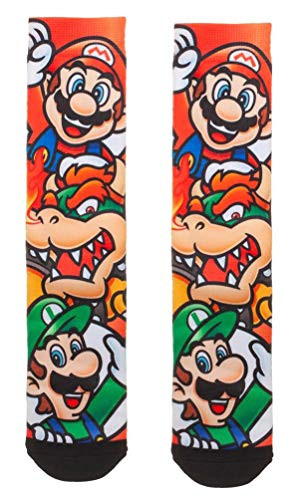 Nintendo Super Mario Luigi  Bowser Sublimated All Over Print Crew Socks