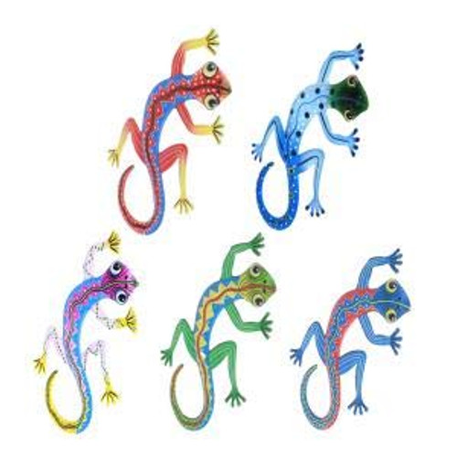 5PCS Metal Gecko Wall Decor Art 12x7Inch Patio Lawn Home Decor Outdoor Backyard Wall Hanging Iron Gecko