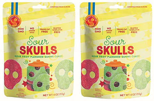 Candy People Sour Skulls Sour Fruit Flavored Swedish Gummy Candy 4 Ounce Pack of 2  NonGMO GlutenFree and GelatinFree