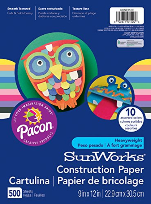 Pacon SunWorks Heavyweight Construction Paper 9-inches by 12-inches 500-count Assorted (CON01500)