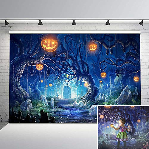 Avezano Halloween Backdrop Pumpkin Lantern Horror Spooky Night Photography Background 7x5ft Vinyl Happy Halloween Baby Shower Birthday Party Backdrops for Children Kids