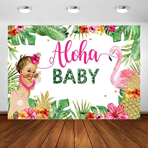 COMOPHOTO Aloha Backdrop for Girl Baby Shower 7x5ft Hawaiian Aloha Luau Baby Shower Party Photography Background Summer Flamingo Tropical Leaves Aloha Theme Party Decoration Backdrops