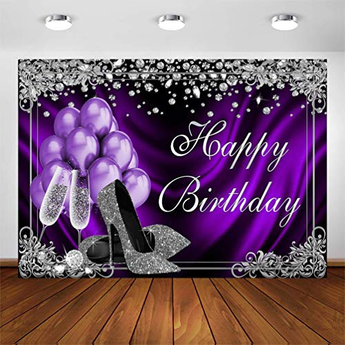 COMOPHOTO Silver Purple Birthday Photography Backdrops 7x5ft Purple Balloons Silver High Heels Champagne Diamond Adult Women Birthday Party Banner Decoration for Photo Booth Phootshoot Background COMOPHOTO Silver Purple Birthday Photography Backdrops 7x5ft Purple Balloons Silver High Heels Champagne Diamond Adult Women Birthday Party Banner Decoration for Photo Booth Phootshoot Background