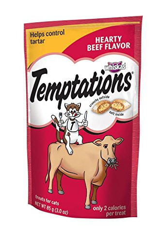 Whiskas Temptations Hearty Beef Flavourtreats For Cats 3Ounce Pouches Pack Of 12