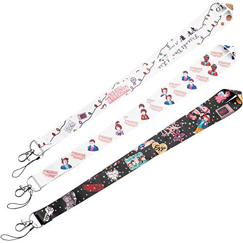 CY2SIDE 3PCS Stranger Things Badge Lanyard for Kids Phone String Holders for Adults Stranger Thing Keychain Badge Holder for Teens Lanyard Holders for Id Badge Name Tag Cartoon Phone String Strap