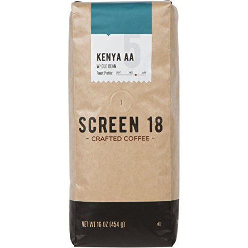 Screen 18 Kenyan AA Single Origin Premium Crafted Coffee, Whole Bean, Medium/Dark Roast, 1 LB Bag