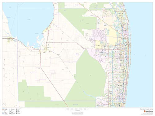 Palm Beach County Florida  48 x 36 Laminated Wall Map