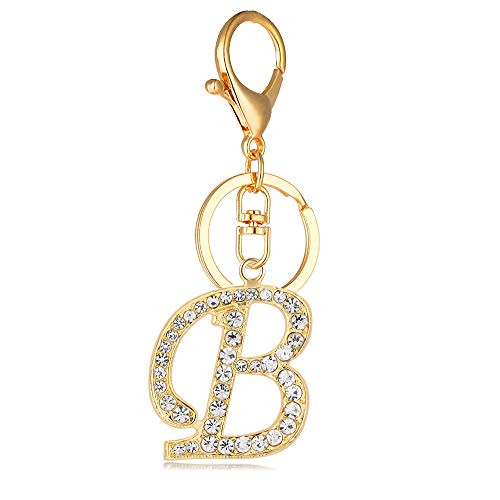 Cute Alphabet Initial Letter Keychain for Women Purse Charms Handbags Crystal Letter Pendant with Keyring B?Gold Letter