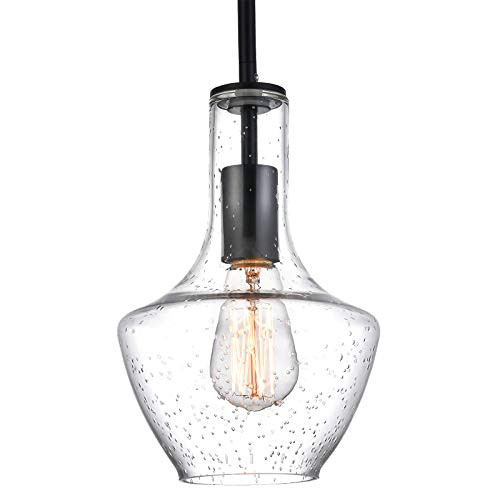 Berliget Black Farmhouse Kitchen Island Seeded Glass Hanging Pendant Lighting Modern Industrial Adjustable Clear Pendant Light Fixtures for Kitchen Bar Dining RoomLiving RoomBedroom