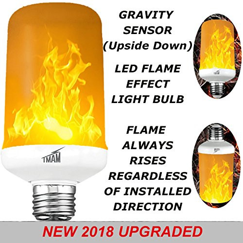 LED Flame Effect Light Bulb - LED Flickering Flame Light Bulbs, Simulated Decorative Light Atmosphere Lighting Vintage Flaming Light Bulb, Gravity Sensor(Upside Down), E26, 3 Modes,(1 Pack)