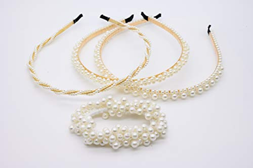 Wbestwind 4 Pack Pearls Headbands White Faux Pearl Rhinestones Hairbands Bridal Hair Hoop Wedding Hair Accessories for WomenGirls for Birthday Valentines Day Gifts4Style