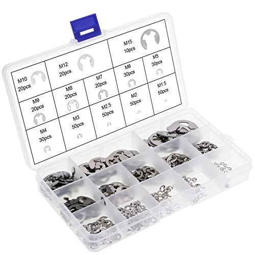 WiMas 400PCS 13Size E-Clip External Retaining Ring Stainless Steel Snap Internal Circlip Ring Assortment Kit