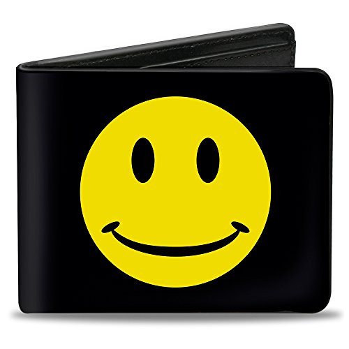BuckleDown PU Bifold Wallet  Happy Face BlackYellowBlack