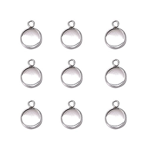 Stainless Steel Bezel Pendant Trays Cabochon Settings Trays Pendant Blanks 10x10mm 50PCS