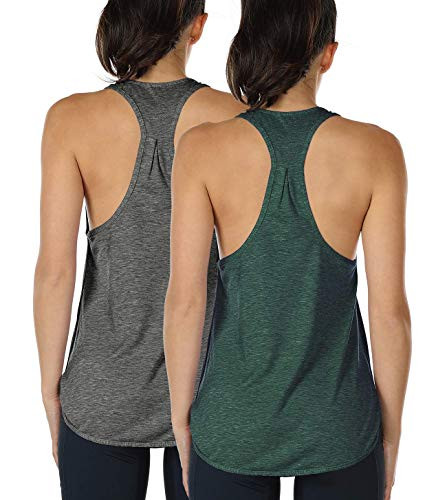 icyzone Workout Tank Tops for Women  Athletic Yoga Tops Racerback Running Tank Top XL CharcoalArmy