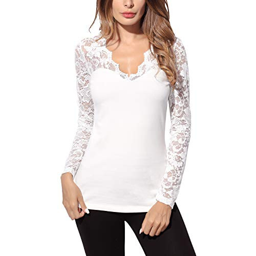 DJT Womens VNeck Floral Lace Overlay Lined Long Sleeve Top Medium Off White