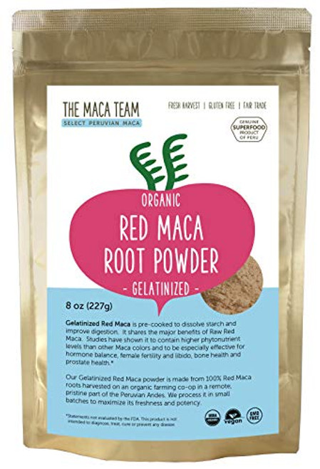 The Maca Team Gelatinized Red Maca Powder 100 Organic Fair Trade GMOFree Maca Powder 8 Ounces 25 Servings The Maca Team Gelatinized Red Maca Powder 100 Organic Fair Trade GMOFree Maca Powder 8 Ounces 25 Servings