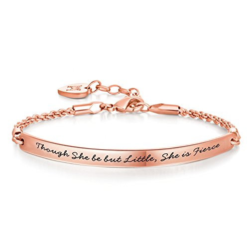 Annamate Inspirational Graduation Gifts Bracelet Bangle Motivational Mantra Quote Engraved Message for Women Teen Girls Birthday Jewelry Though she be but Little she is Fierce  Rose Gold