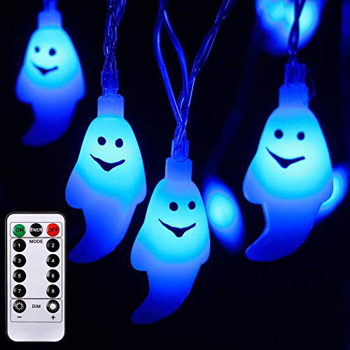 AYOGU1 8 Modes Halloween Ghost String Lights Decorations30 LED 197Ft Ghost Battery Operated for Outdoor Decor8 Modes SteadyFlickering Lights Blue