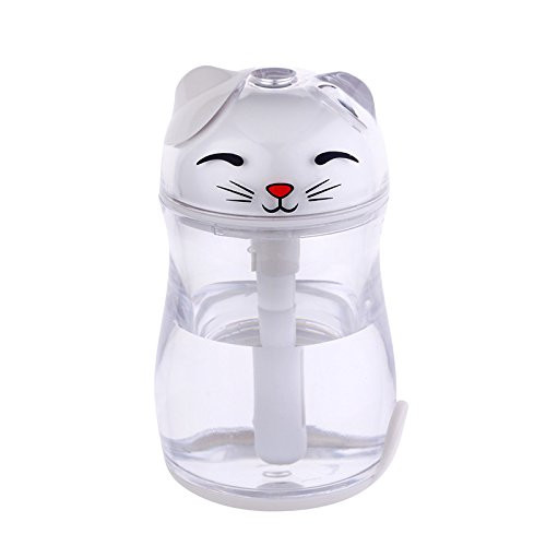 Bayin 180ML Lucky Cat Cool Mist Humidifier USB 3 Modes LED Night Light for Home/Car/Bedroom/Kids/Babies (White)