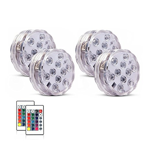 Honfeng Submersible LED Lights,Waterproof Underwater Remote Controlled Battery Operated Wireless Multicolor Submersible Led Lights for Holloween Pond, Party, Wedding, Vase Base etc.4 Pack