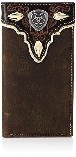 Ariat Mens Dark Distressed Trim Shield Rodeo Western Wallet Brown One Size