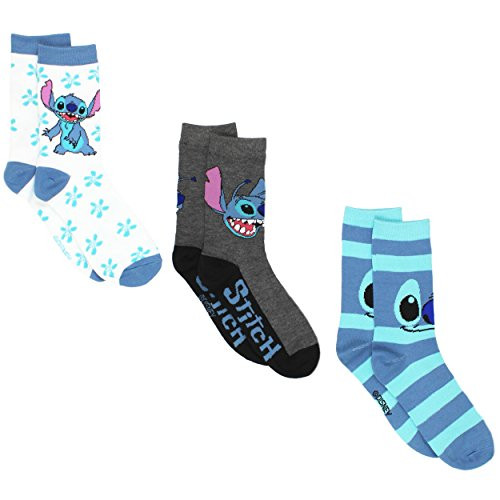 Disney Lilo  Stitch 3 pack Crew Socks 911 Shoe 410 Stitch WhiteBlue