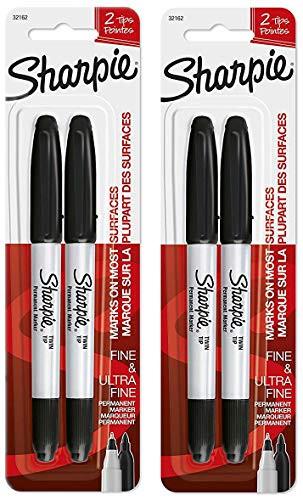 Sharpie 32162PP Twin Tip Permanent Markers Fine and Ultra Fine 2 Blister Packs with 2 Markers each 4 Markers Total Black