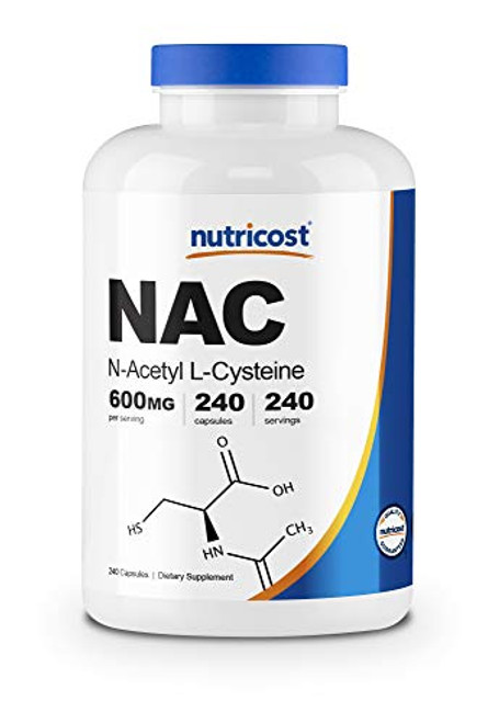 Nutricost NAcetyl LCysteine NAC 600mg 240 Veggie Capsules  NonGMO Gluten Free Vegetable Caps 240 Caps