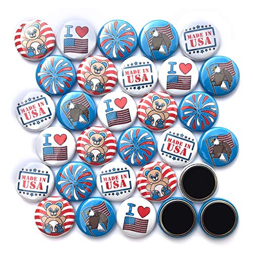 Patriotic Mini Buttons  Made in USA 1 Magnets 30 Piece Set