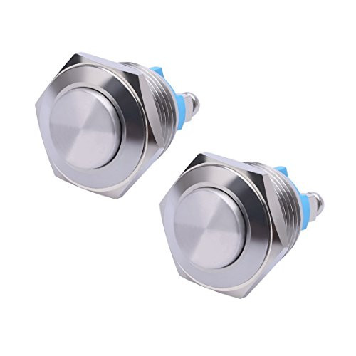 WerFamily 2 Pcs 16mm Waterproof High Flush Stainless Steel Metal Momentary Push Button Switch 250V AC 3A 1NO SPST