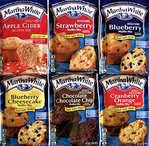 Martha White Muffin Mix Sampler Package  6 Pack of Various Flavors Including Hard to Find Apple Cider and Cranberry Orange