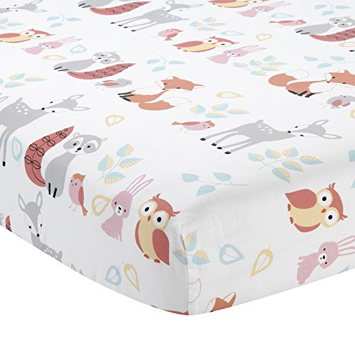 Lambs & Ivy Little Woodland Animals Fitted Crib Sheet, White Lambs & Ivy Little Woodland Animals Fitted Crib Sheet, White