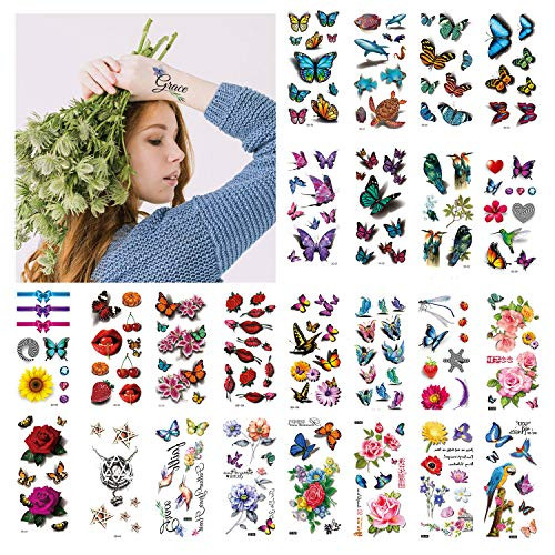 Temporary Tattoos 150 Designs 3D Flower Butterfly Tattoo Stickers for Women Teens Girls Floral Cute Fake Tattoos Waterproof Longlasting Temporary Tattoo