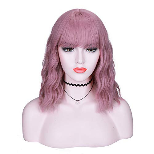 Lady Hanne Wigs Baby Pink Curly Wave Bob Hair Wig Pastel Wavy Wig With Bangs Daily Party Heat Resistant Synthetic Wigs for Women Lady Hanne Wigs Baby Pink Curly Wave Bob Hair Wig Pastel Wavy Wig With Bangs Daily Party Heat Resistant Synthetic Wigs for Women