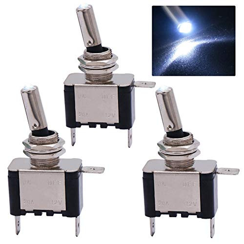 Twidec3Pcs Rocker Lighted Toggle Switch 12V 20A Heavy Duty Racing Car Automative Auto SPST ONOff Toggle Switch White LED Illuminated 3Pin ASW07DW