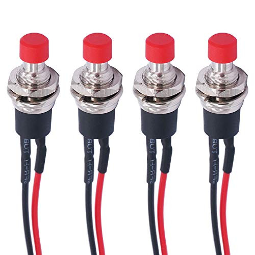 Twidec4Pcs Latching Push Button Switch 3A 250V AC 2 Pins SelfLocking SPST ONOff Red Mini Switch Presoldered Wires LPBS110XR