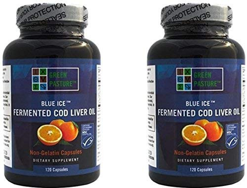 Blue Ice Fermented Cod Liver Oil  ORANGE Flavor  120 Capsules  2 Pack