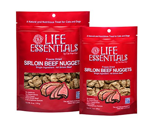 LIFE ESSENTIALS BY CATMANDOO Freeze Dried Sirloin Beef Sirloin Beef  Cheese Nugget Dog  Cat Treats  3OZ 5 OZ Sirloin Beef 3 OZ