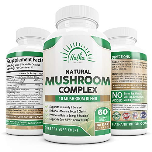 10 Organic Mushrooms For Immunity Defense and Nootropic Brain Support  Lions Mane Cordyceps Turkey Tail Chaga Shiitake Maitake Reishi  60 Capsules