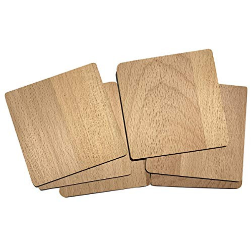 Estrend Quality Wood Coasters for Drinks Wooden Coaster for Cold  Hot Drink Square 6pieces