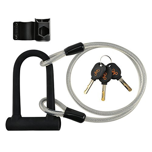 MokenEye Bike U Lock with Strong Cable Heavy Duty Bicycle U-Lock with Mount 16mm Shackle and 12mm x1.2m Steel Flex Cable with Mounting Bracket for Road Bike Mountain Bike (Black)