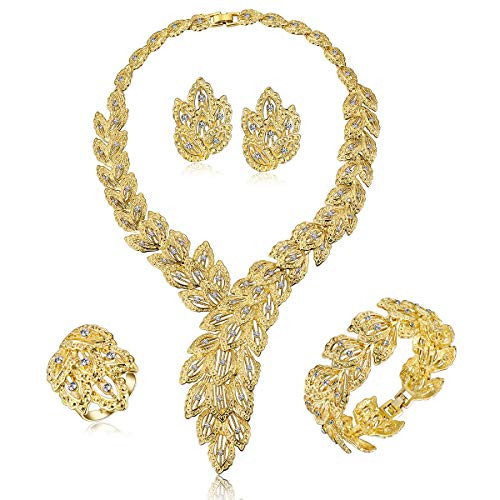MOOCHI Gold Plated Scarf Bib Style Crystal Chain Necklace Bracelet Earrings Ring Jewelry Set African Indian Women Costume Fashion Dress Accessories MOOCHI Gold Plated Scarf Bib Style Crystal Chain Necklace Bracelet Earrings Ring Jewelry Set African Indian Women Costume Fashion Dress Accessories