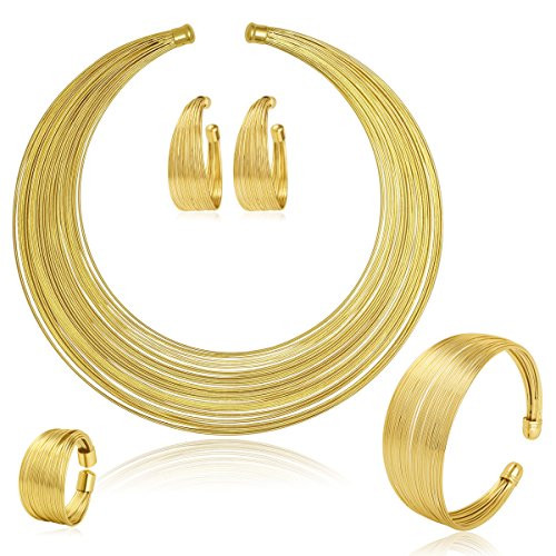 Moochi Gold Plated Multiple Strands Necklace Earrings Bracelet Ring Jewelry Set Moochi Gold Plated Multiple Strands Necklace Earrings Bracelet Ring Jewelry Set