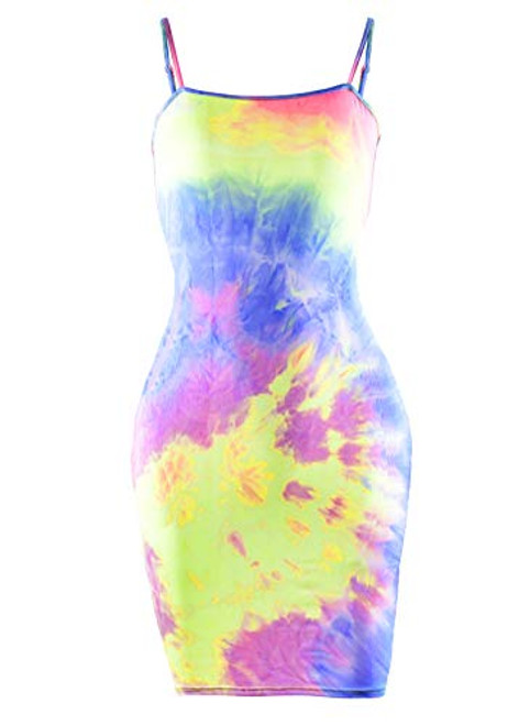 Sofkiny Womens Tie Dye Spaghetti Strap Bodycone Mini Dress Neon Rainbow Slip Dress Sofkiny Womens Tie Dye Spaghetti Strap Bodycone Mini Dress Neon Rainbow Slip Dress