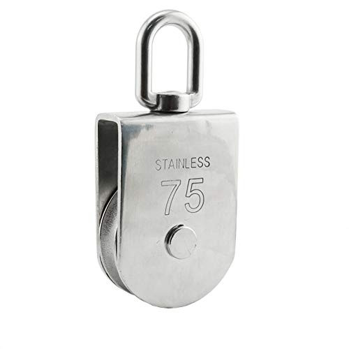 JCBIZ 1Pack M75 Single Pulley Block Stainless Steel Heavy Duty Hardware Single Wheel Swivel Rigging Lifting Wheel Fixed Pulley for Wire Rope Loading 750kg