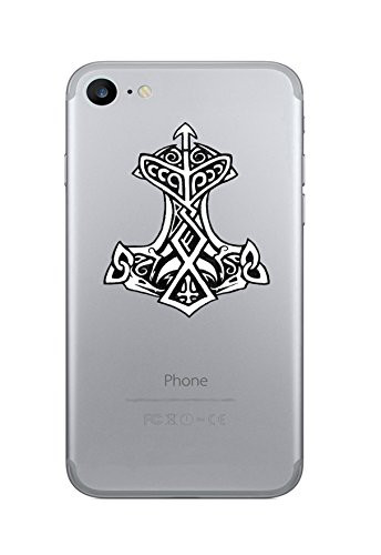 WickedGoodz 2pc Thors Hammer Viking Rune Vinyl Decals  Cell Phone Sticker Perfect Norse Scandinavian Gift Set