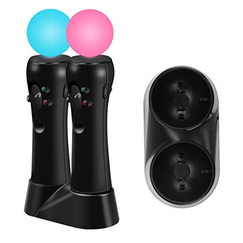 LIDIWEE Dual Charger Dock for Playstation Move Controller, USB Charging Station Compatible to PS3 / PS4 VR Motion Controller - Black