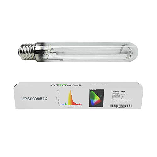 iGrowtek 600W HPS Grow Light BulbHigh PAR Enhanced Red and Orange Spectrums CCT 2000K Ultra Bright 90000 Lumens600W High Pressure Sodium Grow Lamp